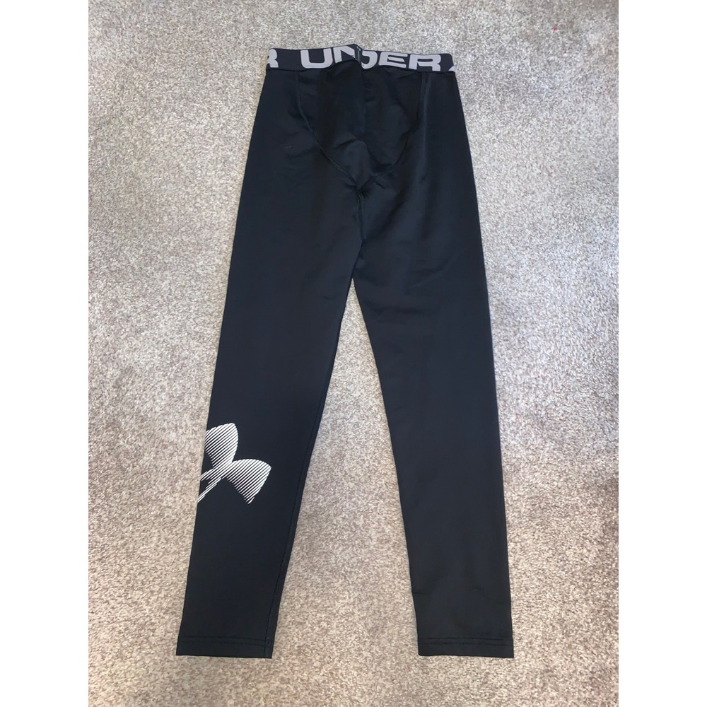 Under Armour Boys ColdGear Fitted Leggings Black Compression Pants YLG Large - Picture 2 of 3